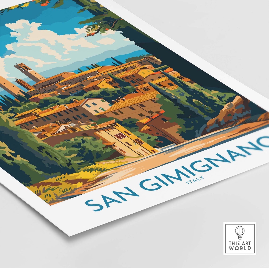 San Gimignano Cypress Lined Road Tuscan Town Towers View Poster - Image 4