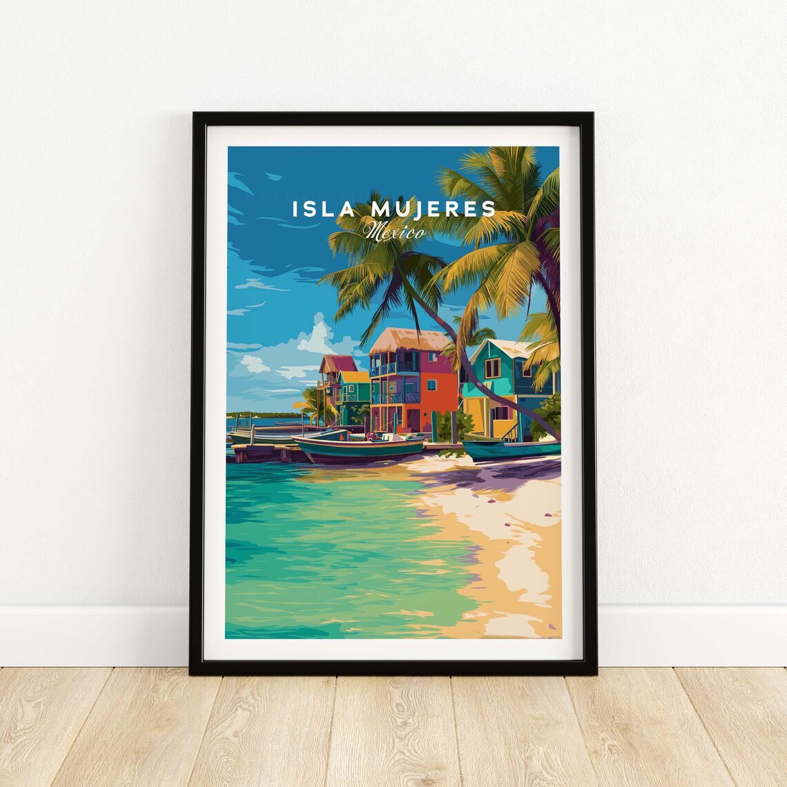 Isla Mujeres Mexico Beach Travel Poster Colorful Caribbean Shore Art