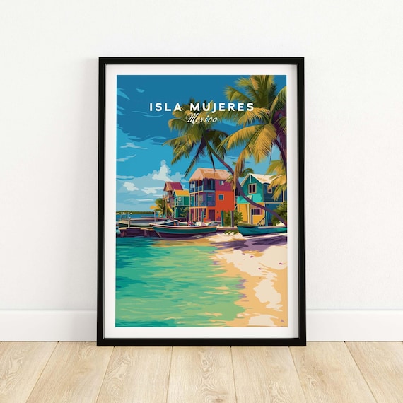 Isla Mujeres Mexico Beach Travel Poster Colorful Caribbean Shore Art