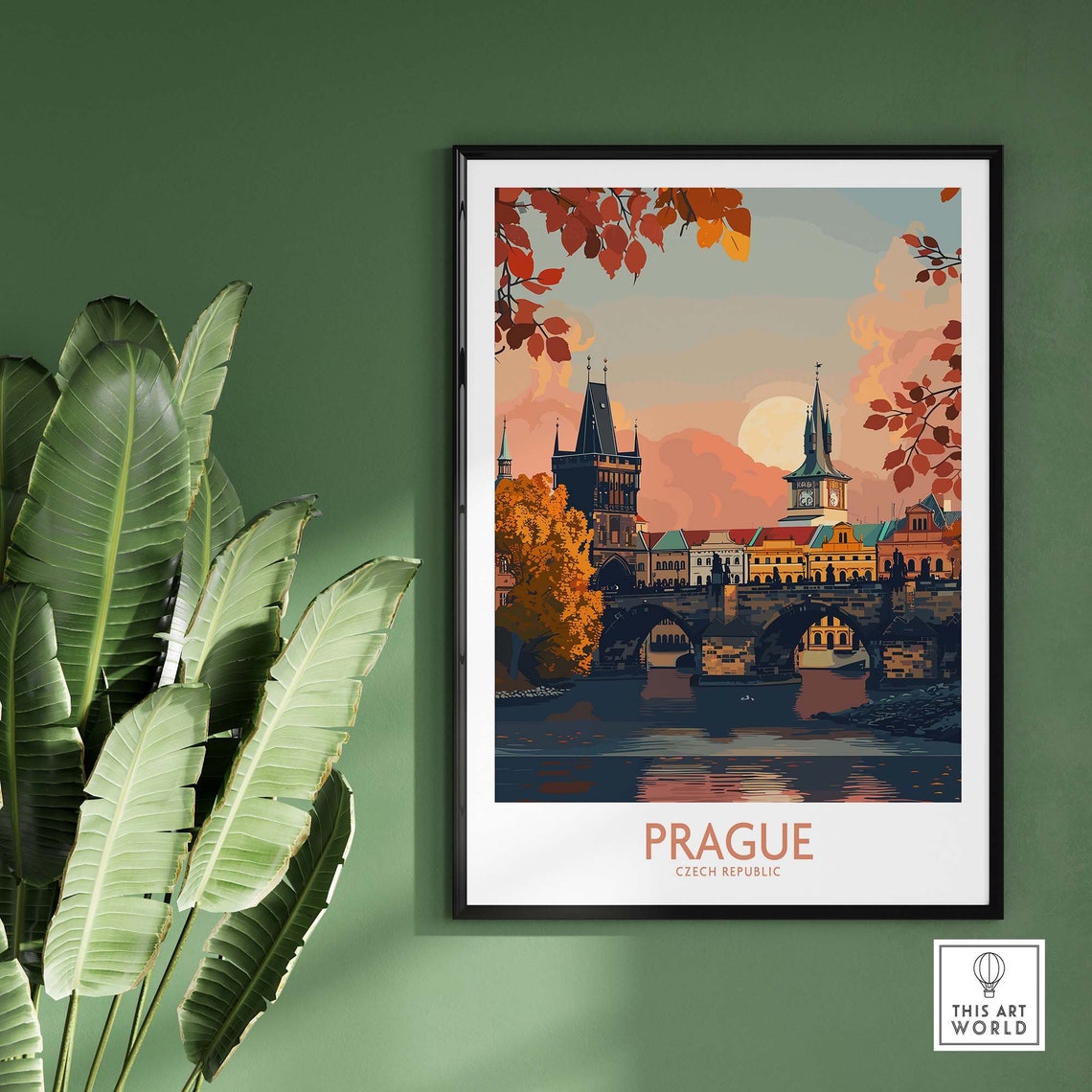 Prague Czech Republic Autumn River Bridge Old Town Sunset Poster - Image 2