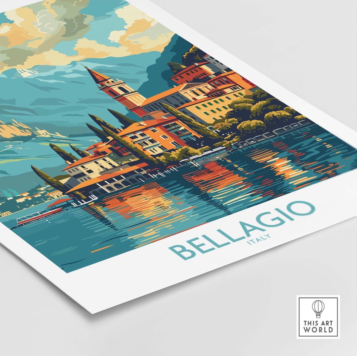 Bellagio Italy Lake Como Village Bell Tower Sunset Colors Poster - Image 4