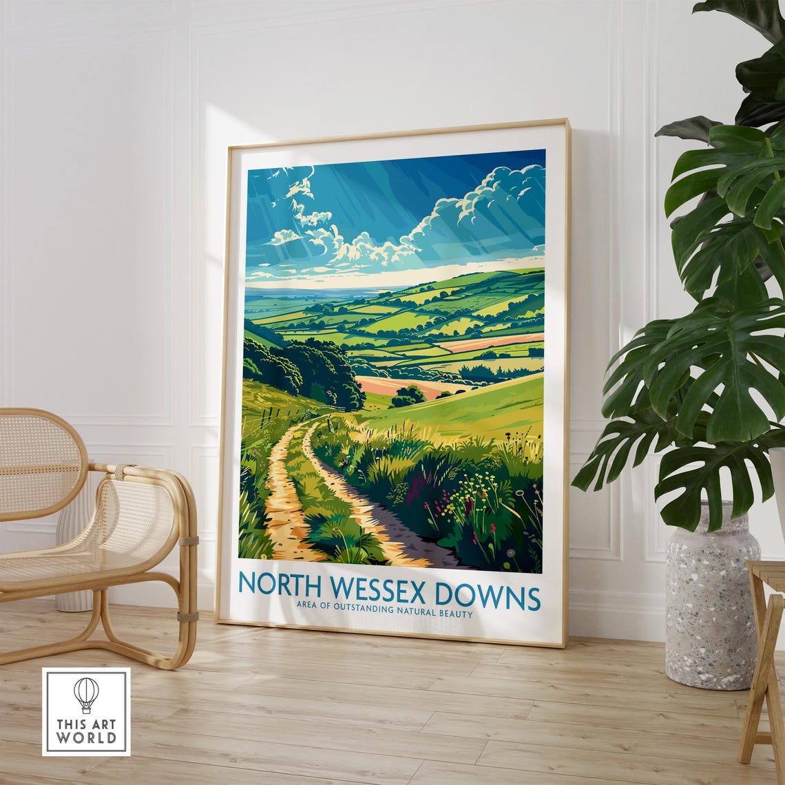 North Wessex Downs Art Print Travel Poster Wessex Downs Artwork Poster Gift Home Decor Wessex Downs Illustration Art Lover Aonb Print - Image 2