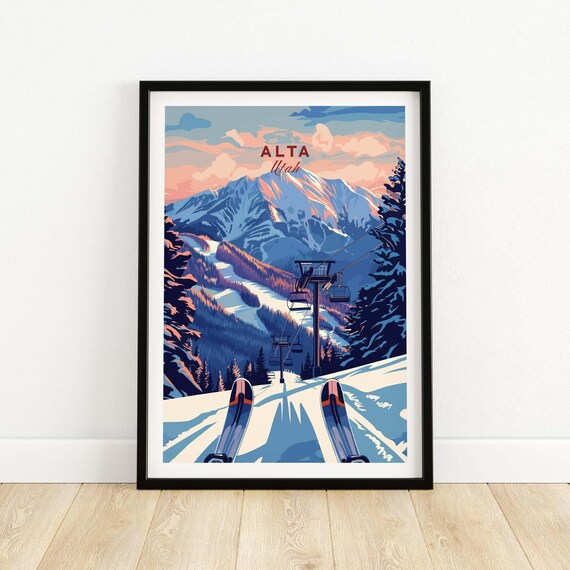 Alta Utah Sunset Chairlift And Skier Viewpoint Ski Resort Poster