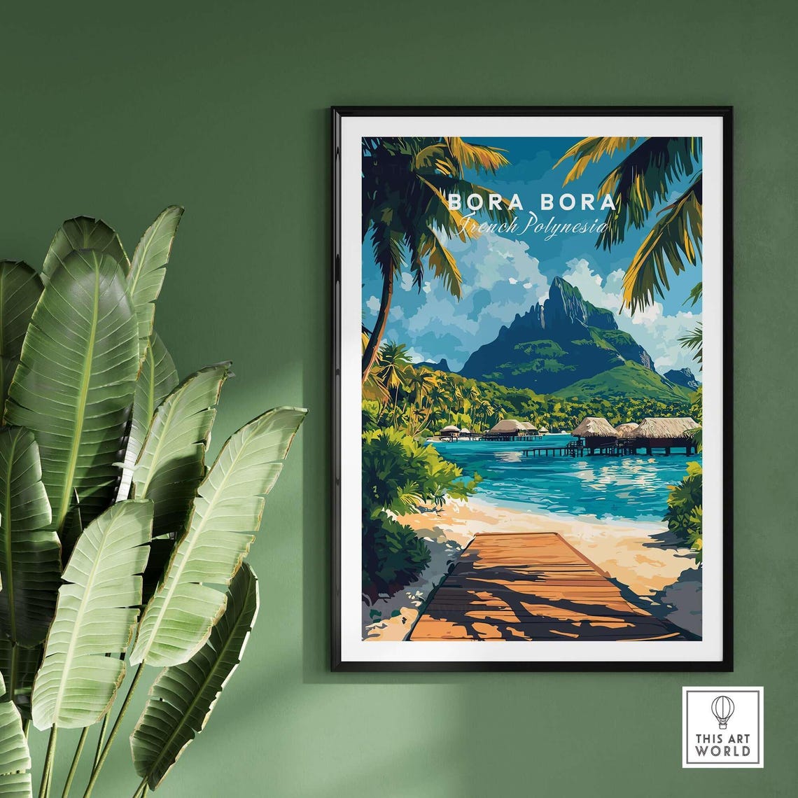 Bora Bora French Polynesia Lagoon Bungalows Palm Travel Poster - Image 2