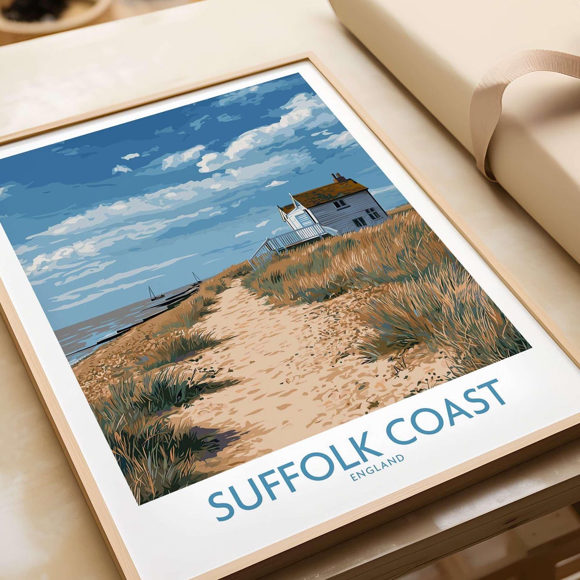 Suffolk Coast England Beach House Dunes Travel Poster Artwork
