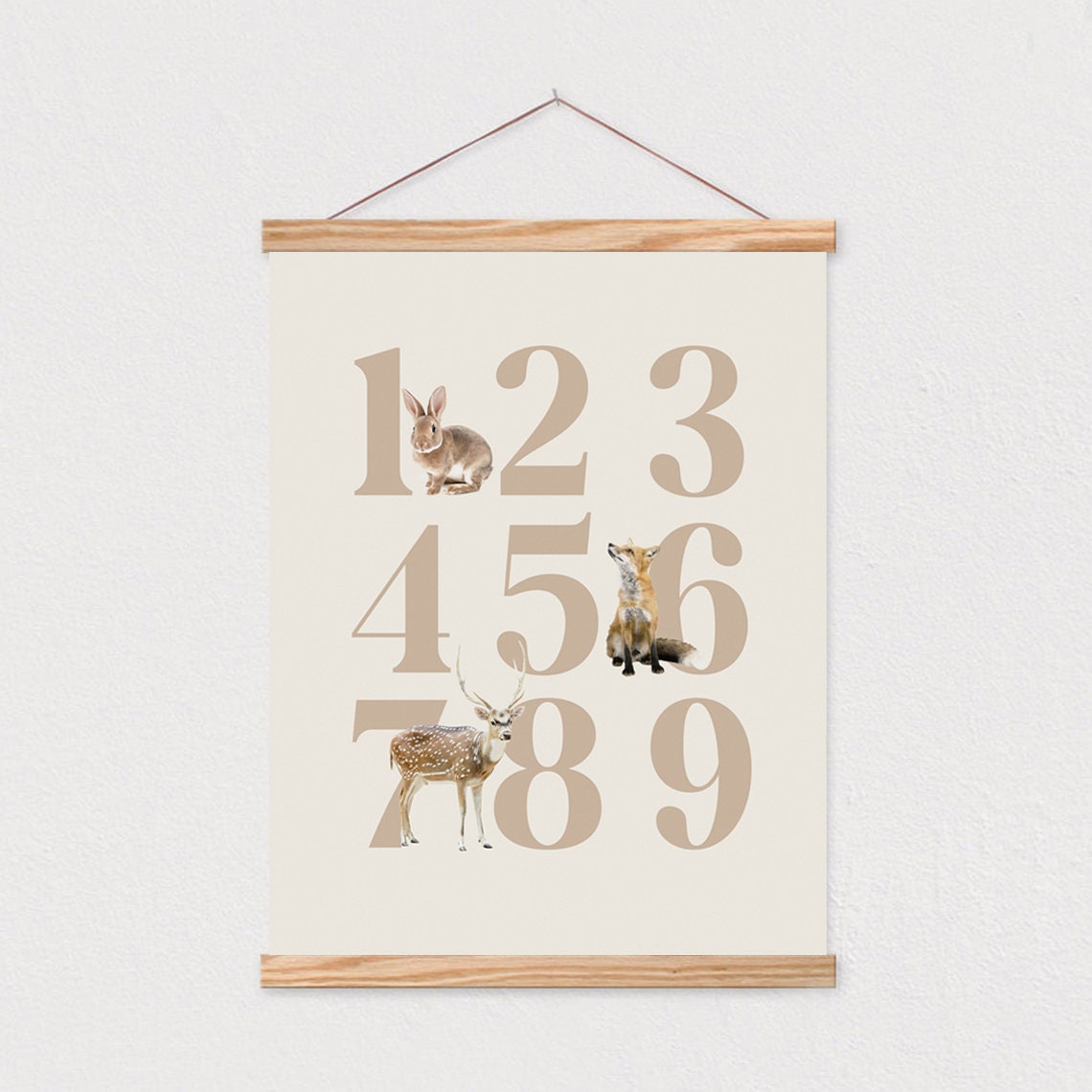 Woodland Animals Numbers Chart Rabbit Fox Deer Nursery Poster