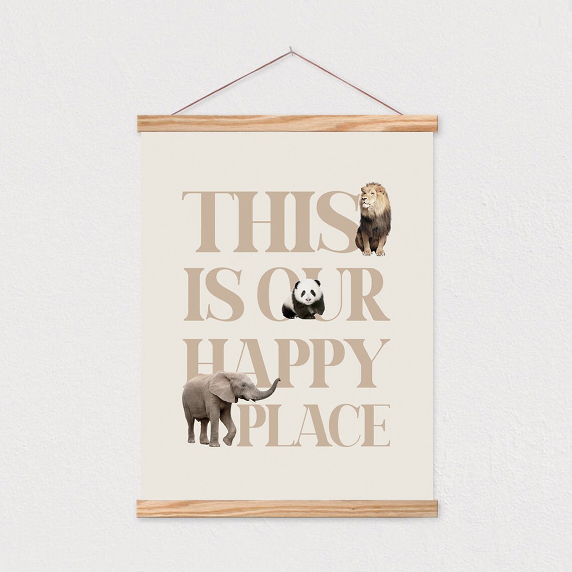 This Is Our Happy Place Quote With Lion Panda Elephant Nursery Poster