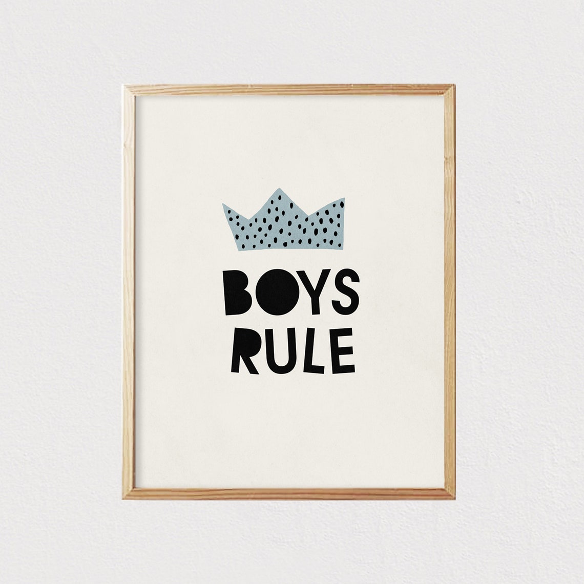 Boys Rule Crown Fun Kids Quote Black White Nursery Decor Poster