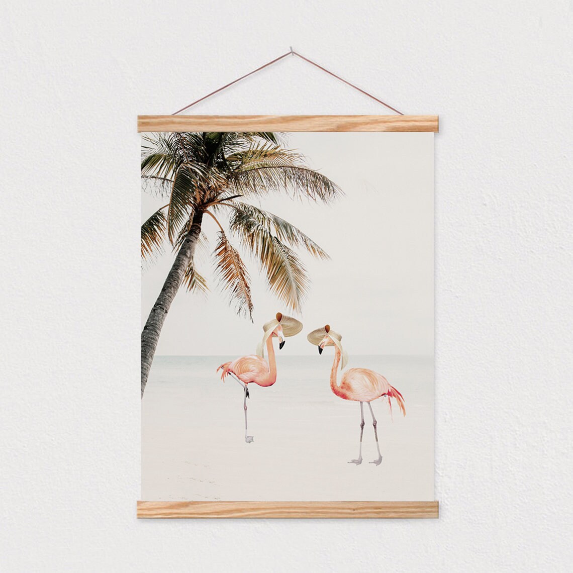 Flamingos In Hat, Neutral Beach Animal Art Print - Image 2