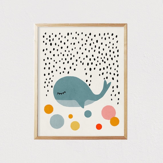 Whale Print, Mid Century Modern Kids Art