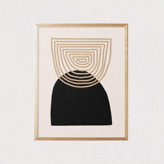 Abstract Rainbow Arches Art Shapes Neutral Line Art Print Mid Century Modern Wall Art Minimalist Geometric Art 16x20