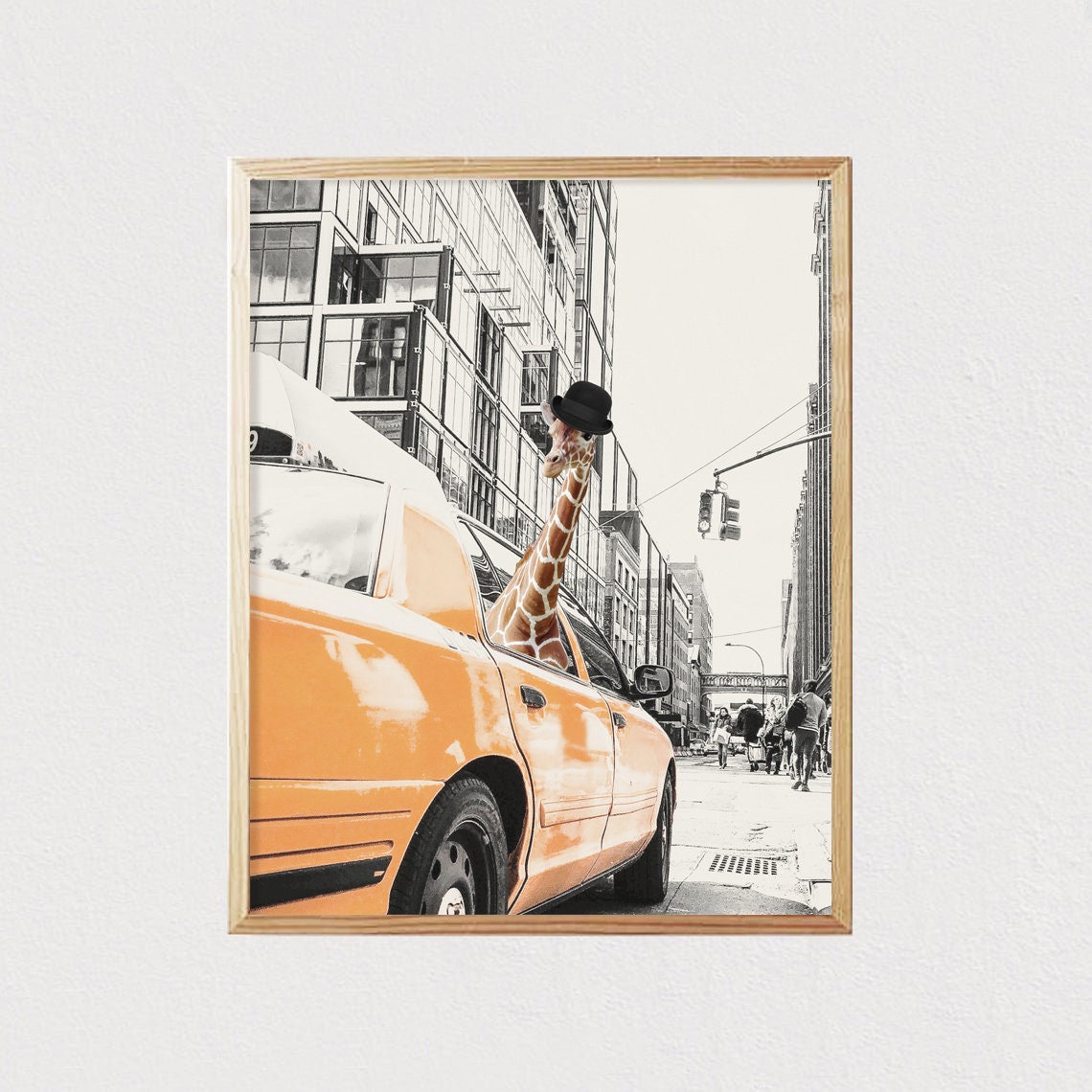 Giraffe Wearing Bowler Hat Riding Yellow New York Taxi Poster - Image 2