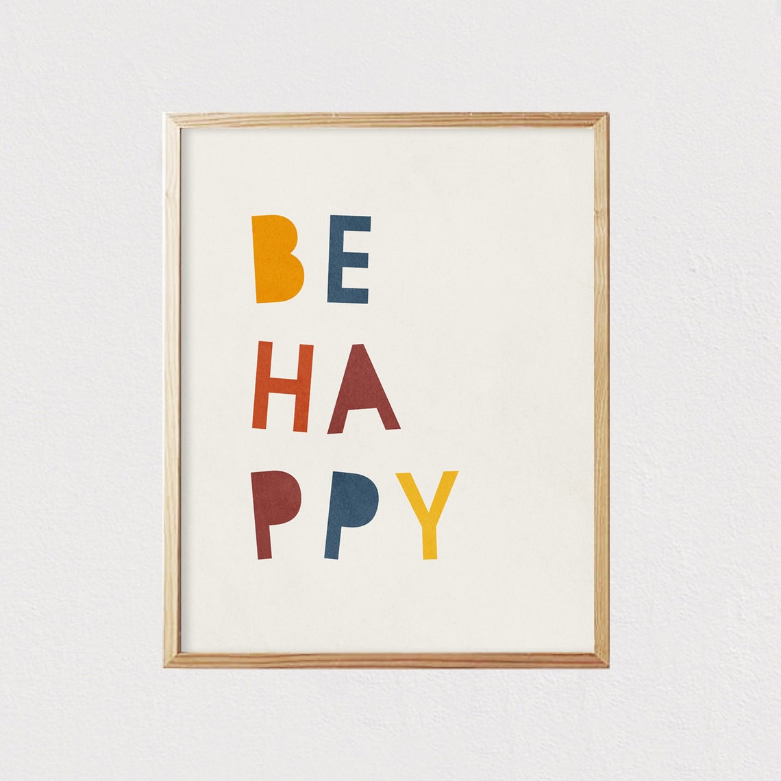 Be Happy Colorful Block Letter Quote Playful Kids Wall Poster