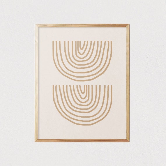 Abstract Rainbow Arches Art Shapes Neutral Line Art Print Mid Century Modern Wall Art Minimalist Geometric Art 16x20