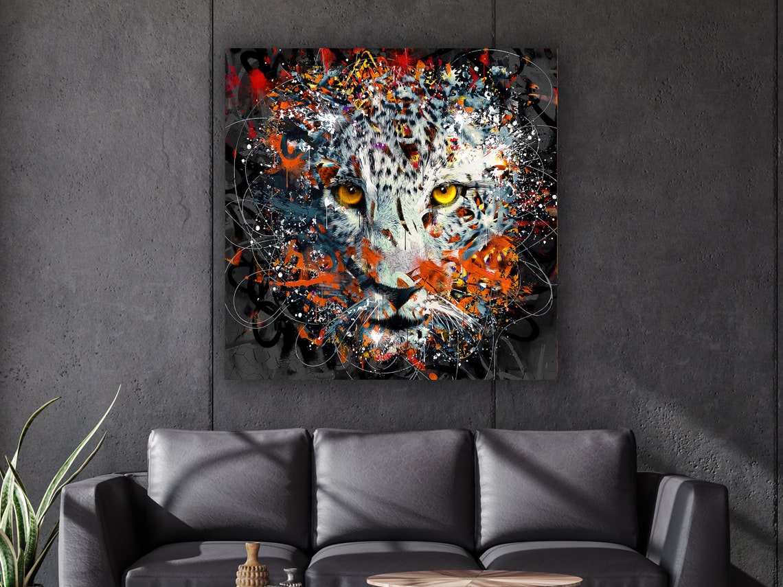 Leopard Graffiti Paint Splatter Wild Animal Portrait Wall Art - Image 3