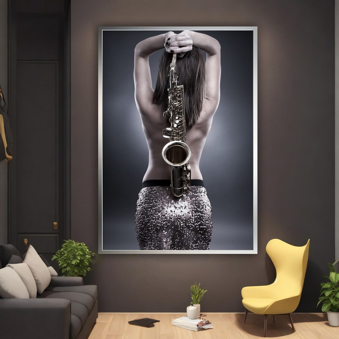 Woman Holding Saxophone Behind Head Jazz Music Photography Poster - Image 2