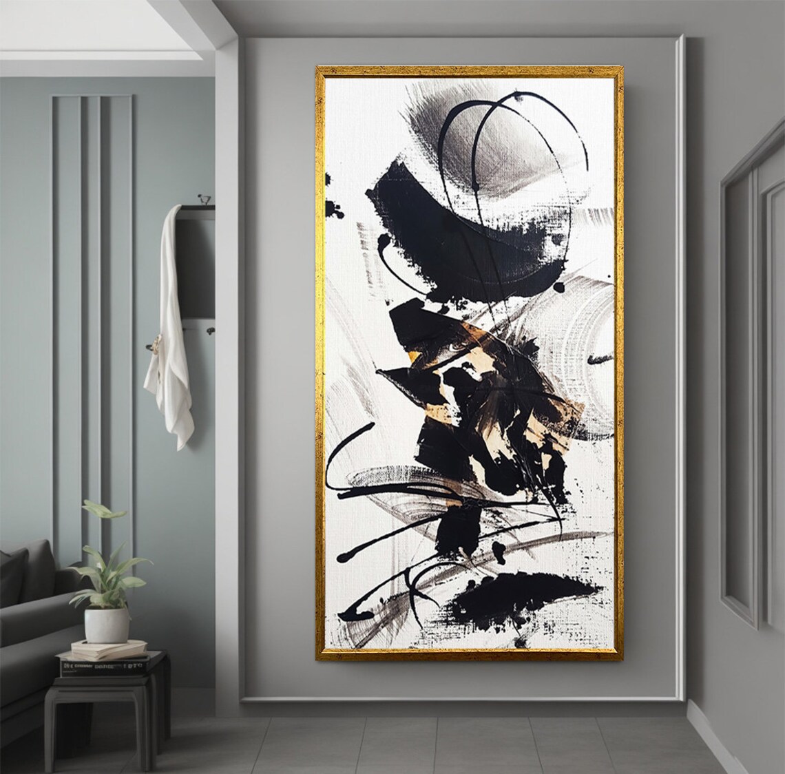 Abstract Painting, Black And White Modern Abstract - Image 2