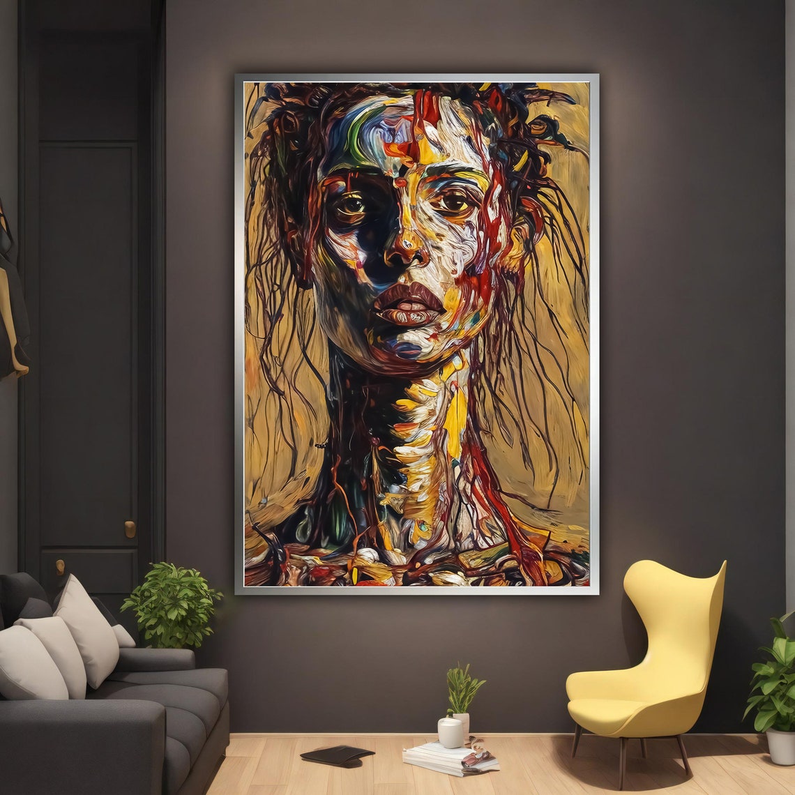 Abstract Woman Portrait Dripping Paint Colorful Modern Art Poster - Image 2