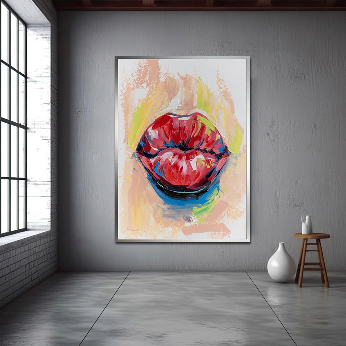 Bold Red Lips Pop Art Painting Abstract Modern Glamour Wall Art - Image 2