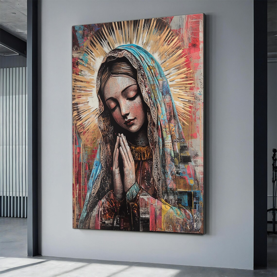 Praying Our Lady Of Guadalupe In Blue Mantle With Golden Halo Poster