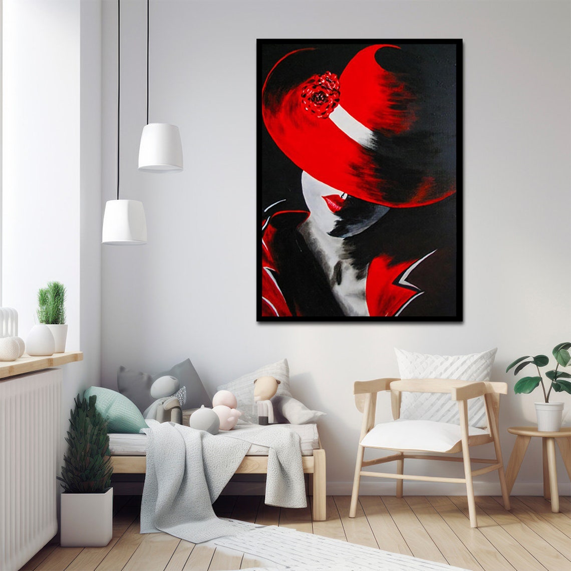 Glamorous Mysterious Woman Red Hat Bold Pop Art Portrait Poster - Image 2