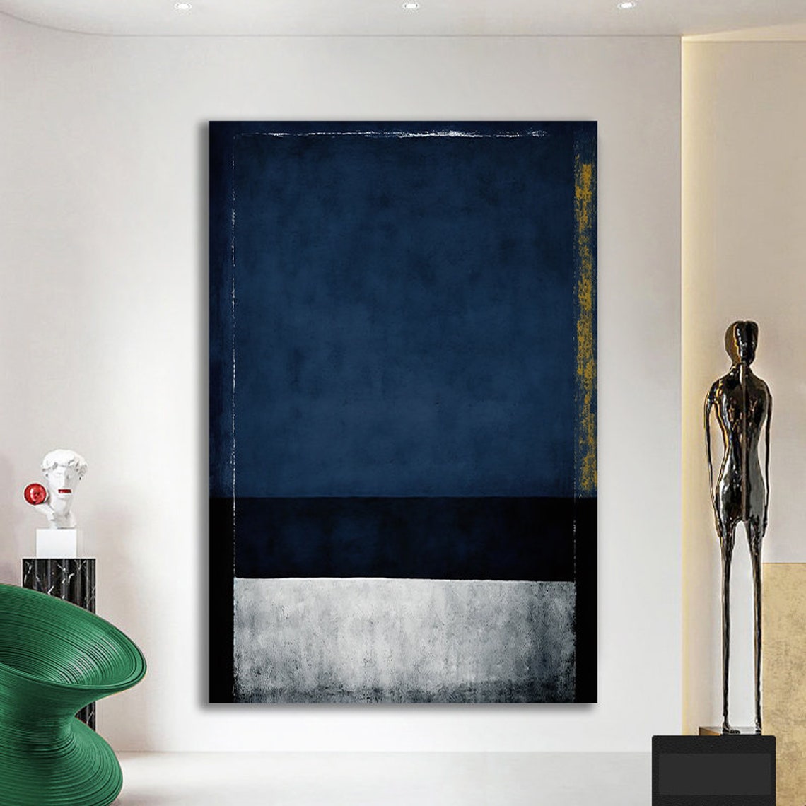 Rothko Style Navy Blue White Color Field Abstract Minimalist Wall Art - Image 2