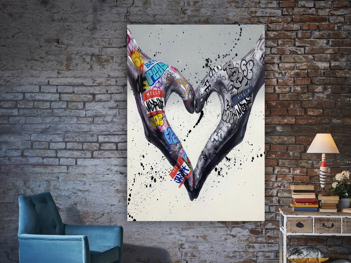 Bold Graffiti Tattooed Hands Heart Shape Urban Street Art Poster - Image 3