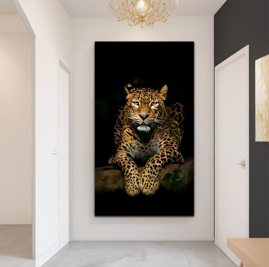 Leopard On Branch Black Background Wildlife Photography Poster - Image 2