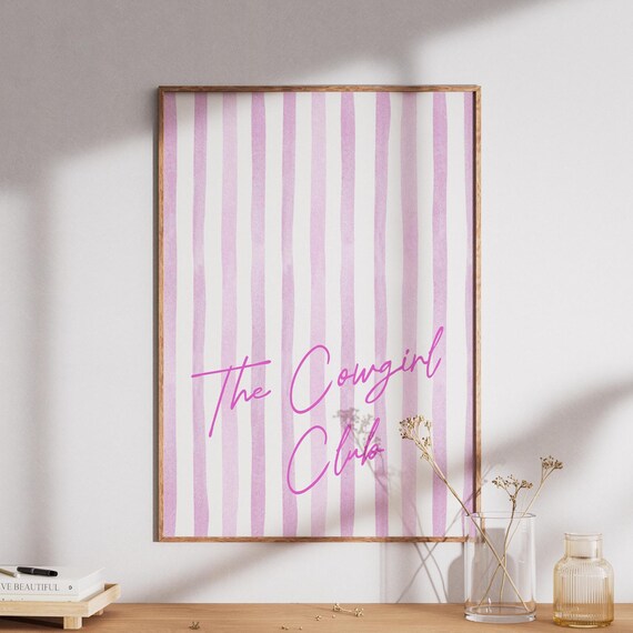 The Cowgirl Club Pink Striped Retro Script Trendy Western Poster