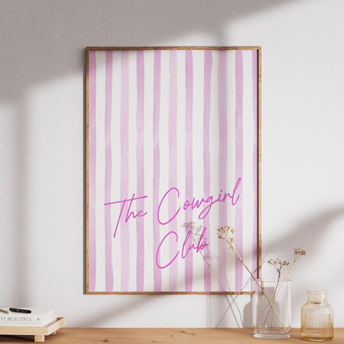 The Cowgirl Club Pink Striped Retro Script Trendy Western Poster