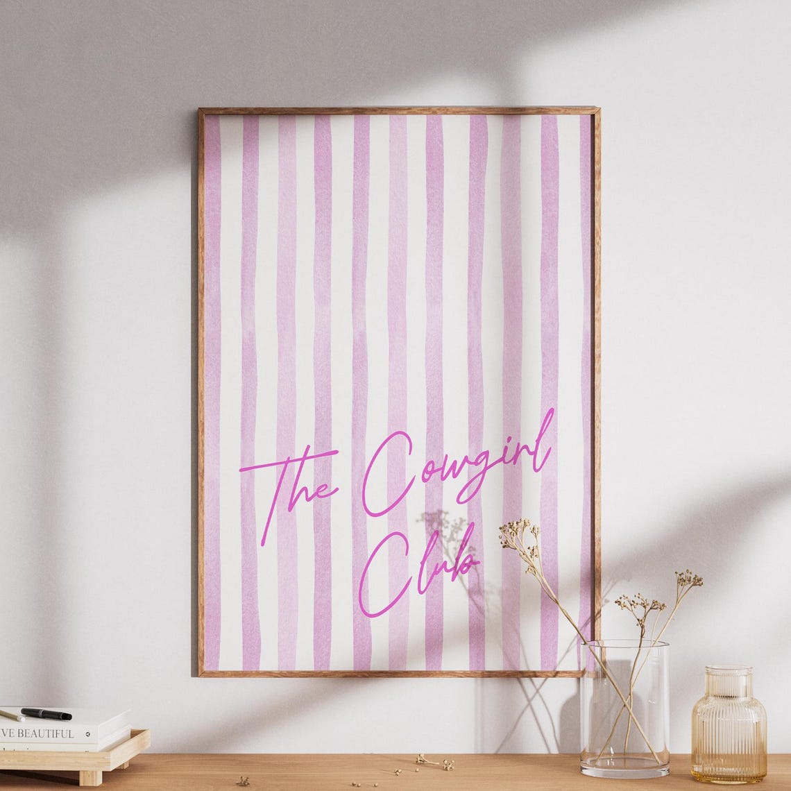The Cowgirl Club Print Pink Striped Retro Trendy Printwestern Brown Posterpink Wall Art Western Artpreppy