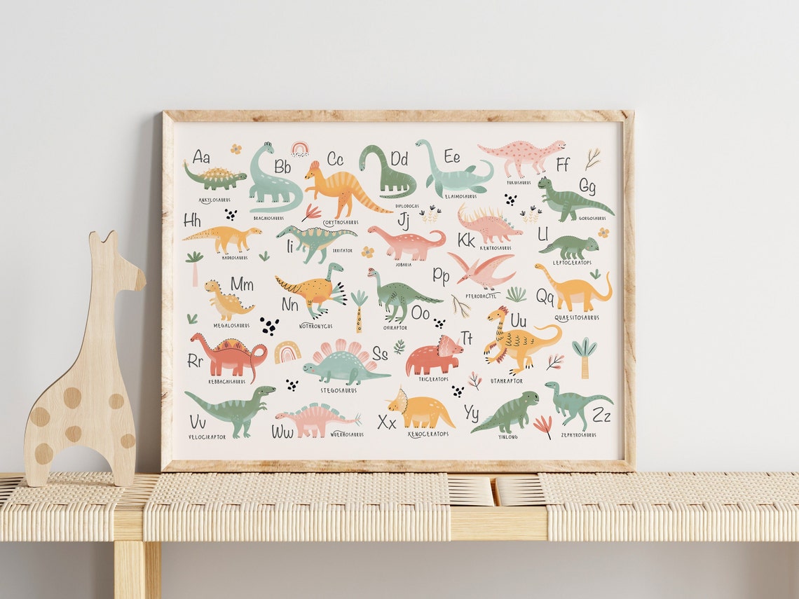 Dinosaur Alphabet Watercolor Nursery Art Print - Image 2