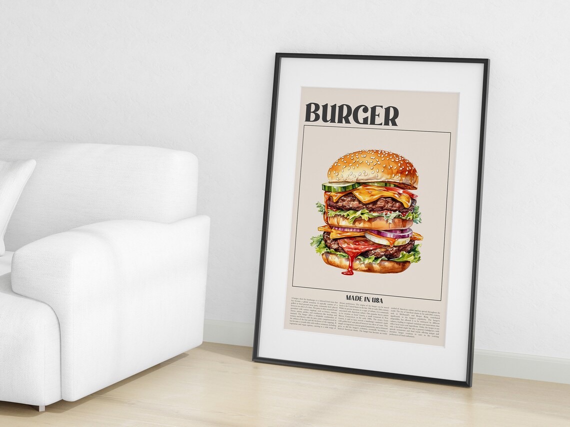 Retro Burger Vintage Hamburger, Kitchen Wall Art - Image 3