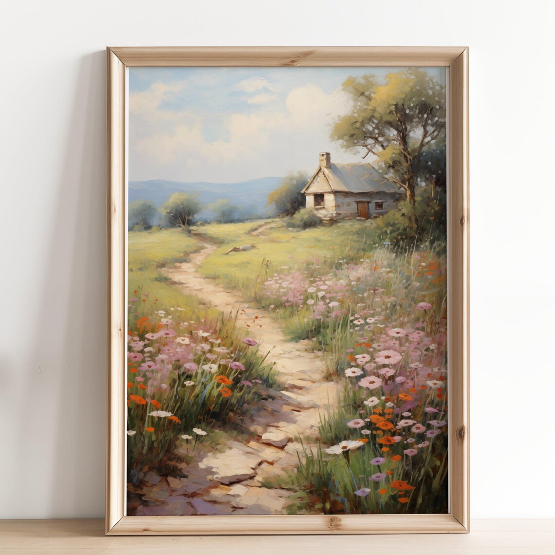 Spring Landscape Painting, Cottagecore Farmhouse Decor