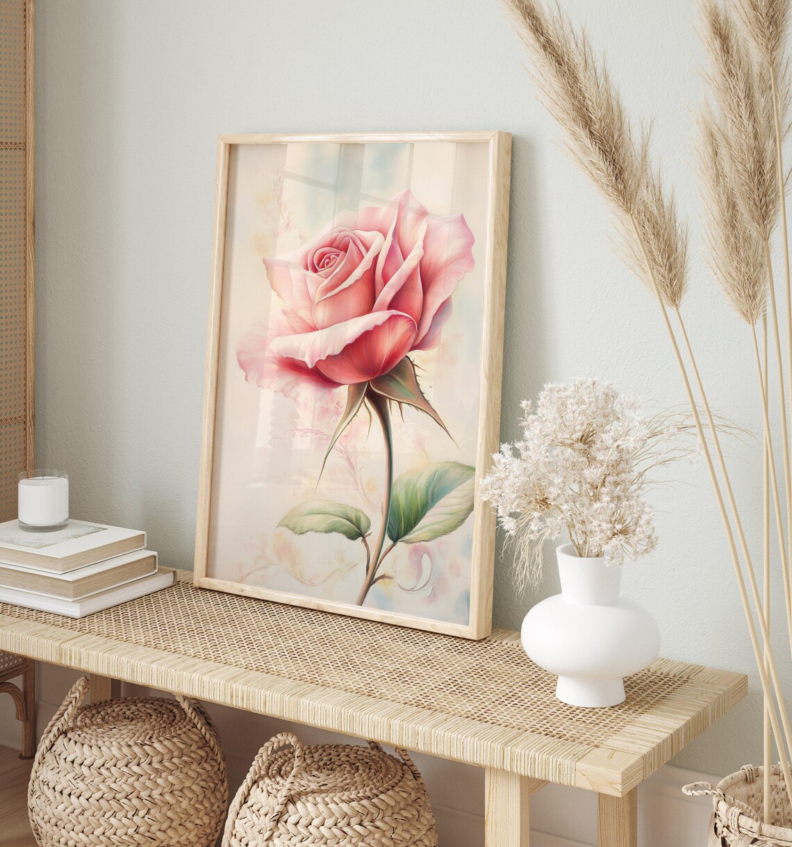Spring Rose Flower Painting, Vintage Botanical Art - Image 2