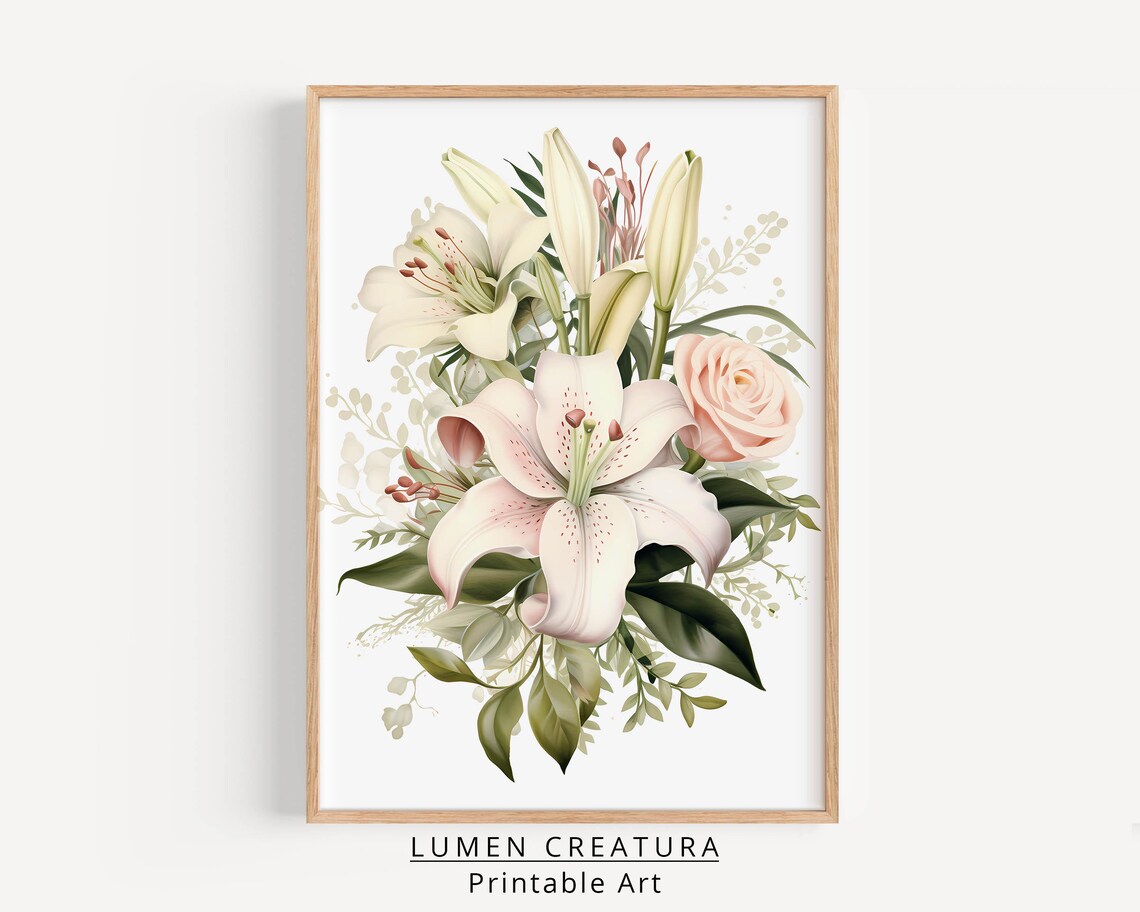Lily Flower, Minimalist Flower Drawing Art Print - Image 3
