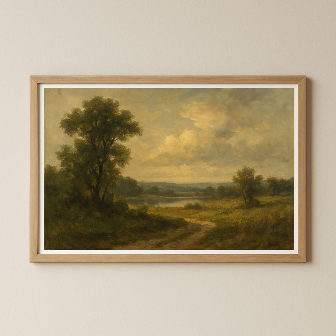 Vintage Countryside Landscape Lake Trees Oil Painting Style Wall Print