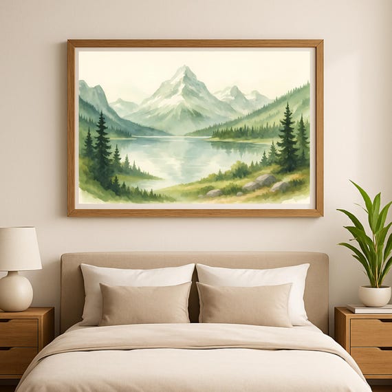 Watercolor Mountain And Lake Landscape Wall Art In A1 A2 A3 A4 A5 Usformats Nature Poster