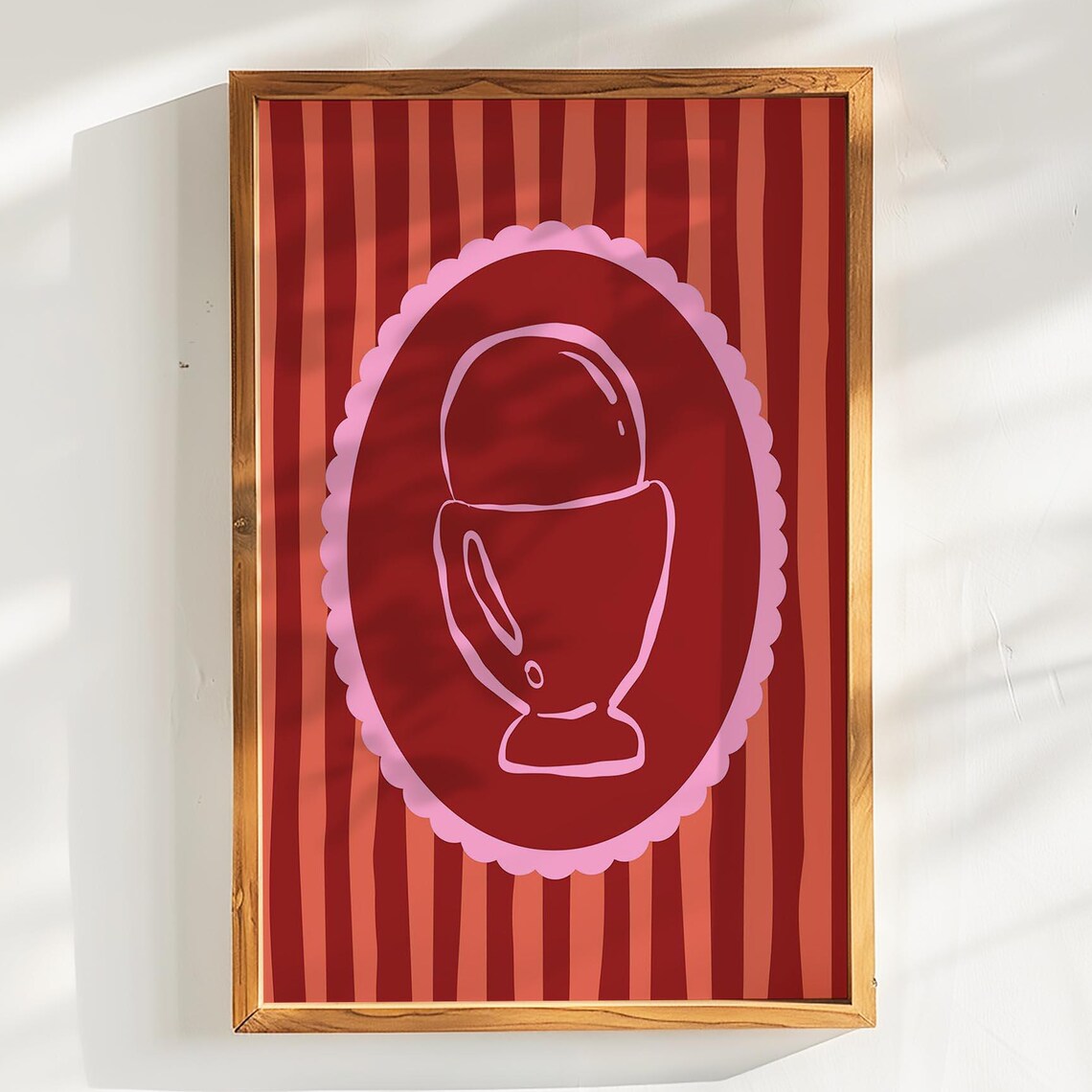 Funky Retro Egg Cup Pop Art Red Striped Kitchen Breakfast Wall Art