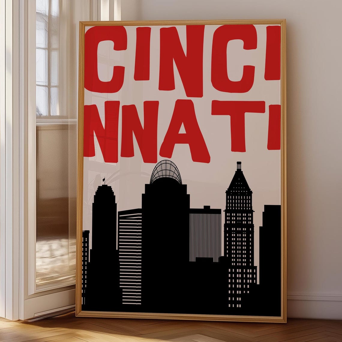 Cincinnati Ohio Retro Black Red Skyline Typography Art Poster