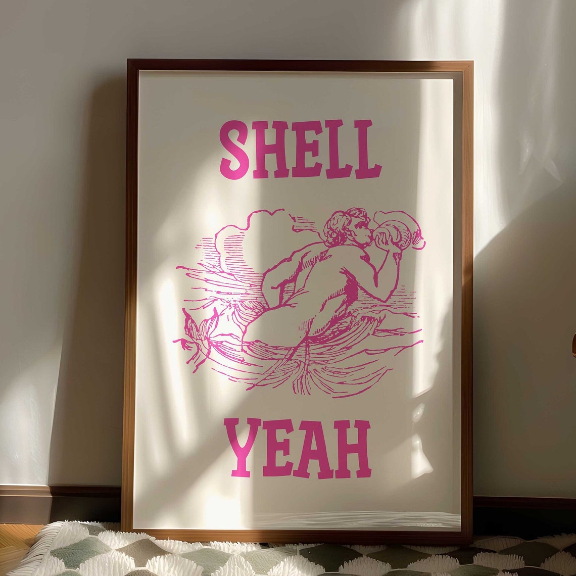 Shell Yeah Pink Merman Conch Engraving Beach Kitchen Decor Poster