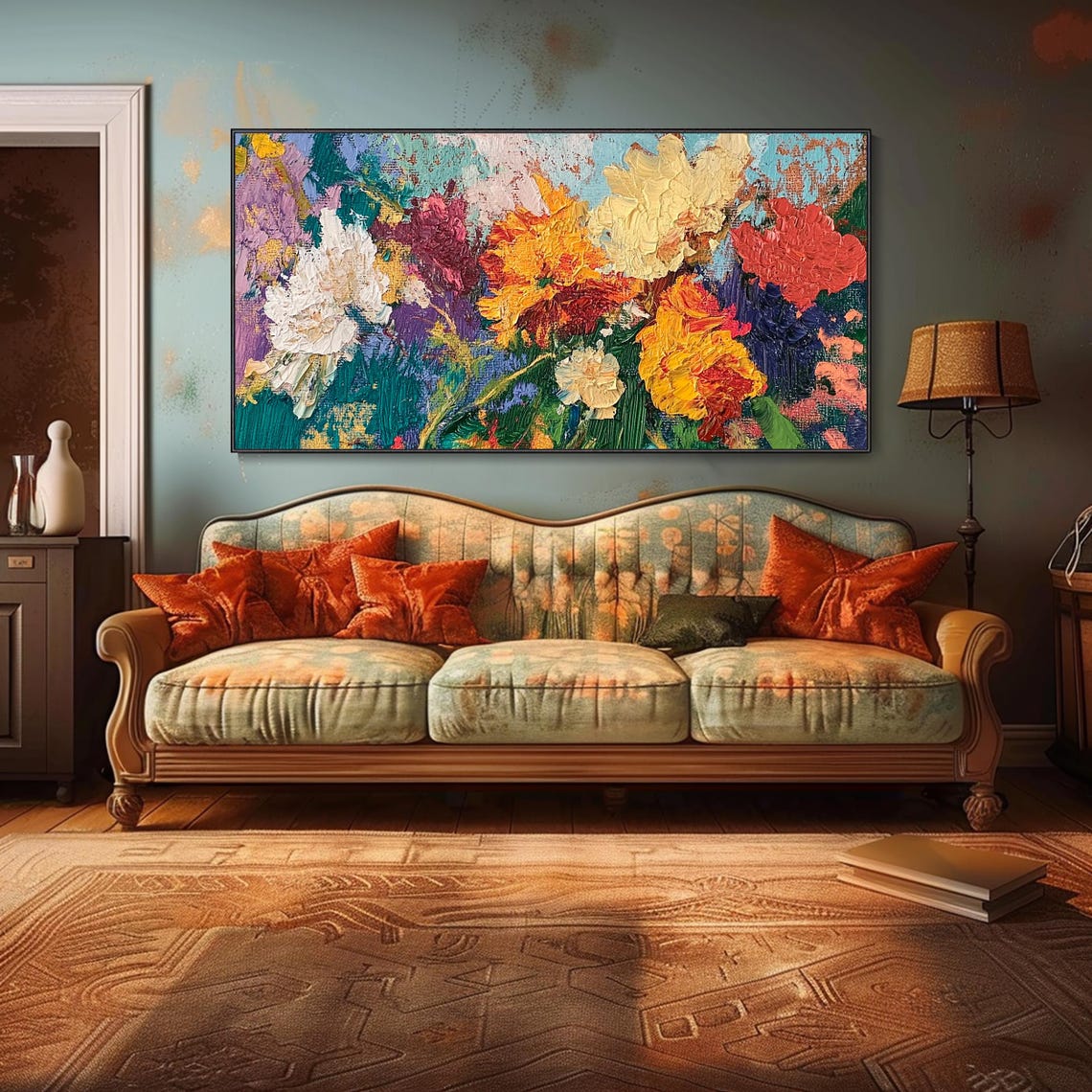 Bold Colorful Floral Bouquet Impasto Garden Flowers Wall Art - Image 4