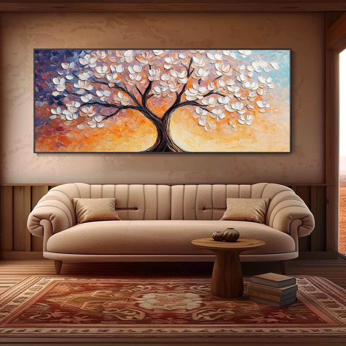 Original Colorful Tower Tree 3d Texture Wall Art Boho Style Decor Bright Tones Large Modern Mural Hotel Living Room Decor Custom Home - Image 3