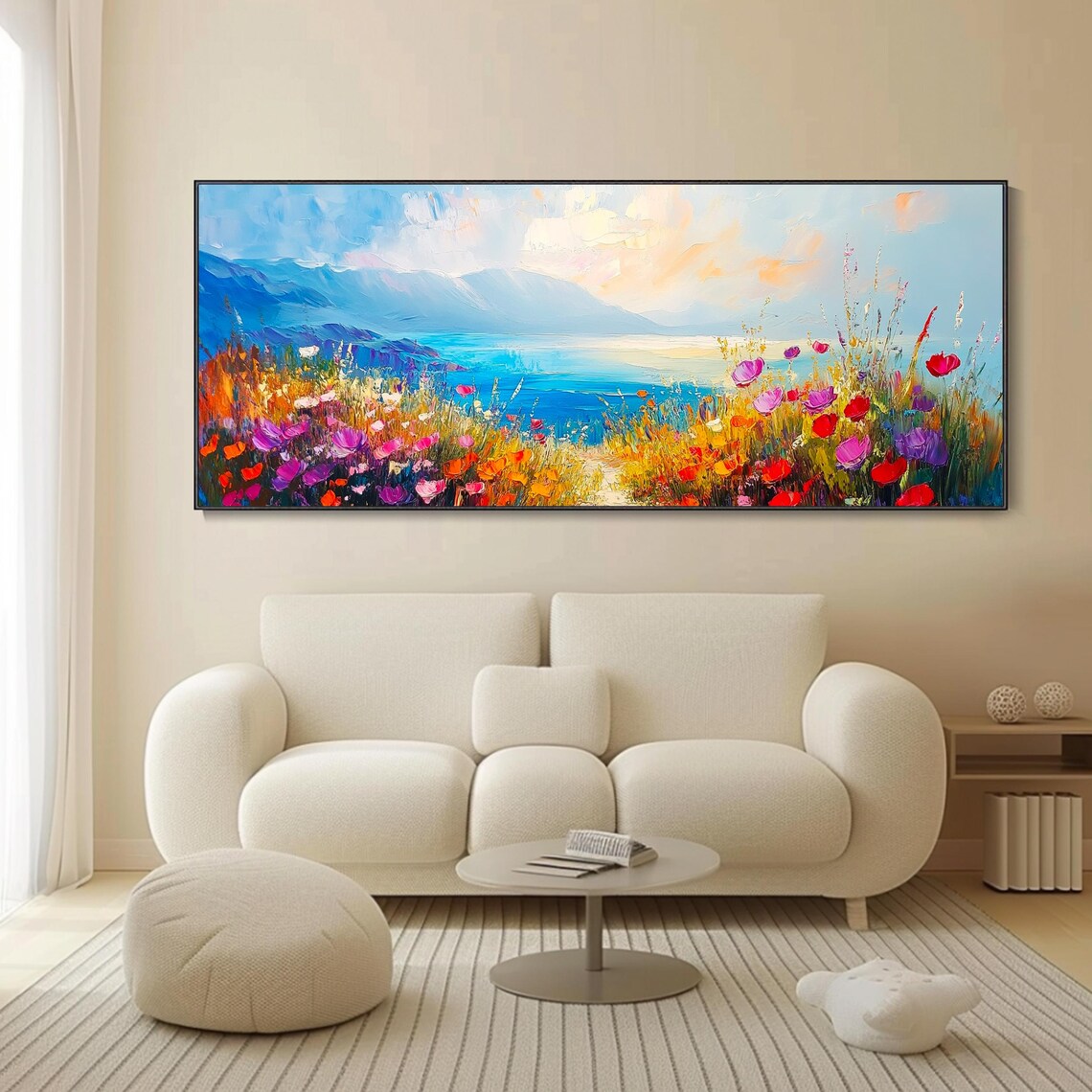 Wildflower Meadow Lake Mountain View Colorful Blossom Landscape Wall Art - Image 5