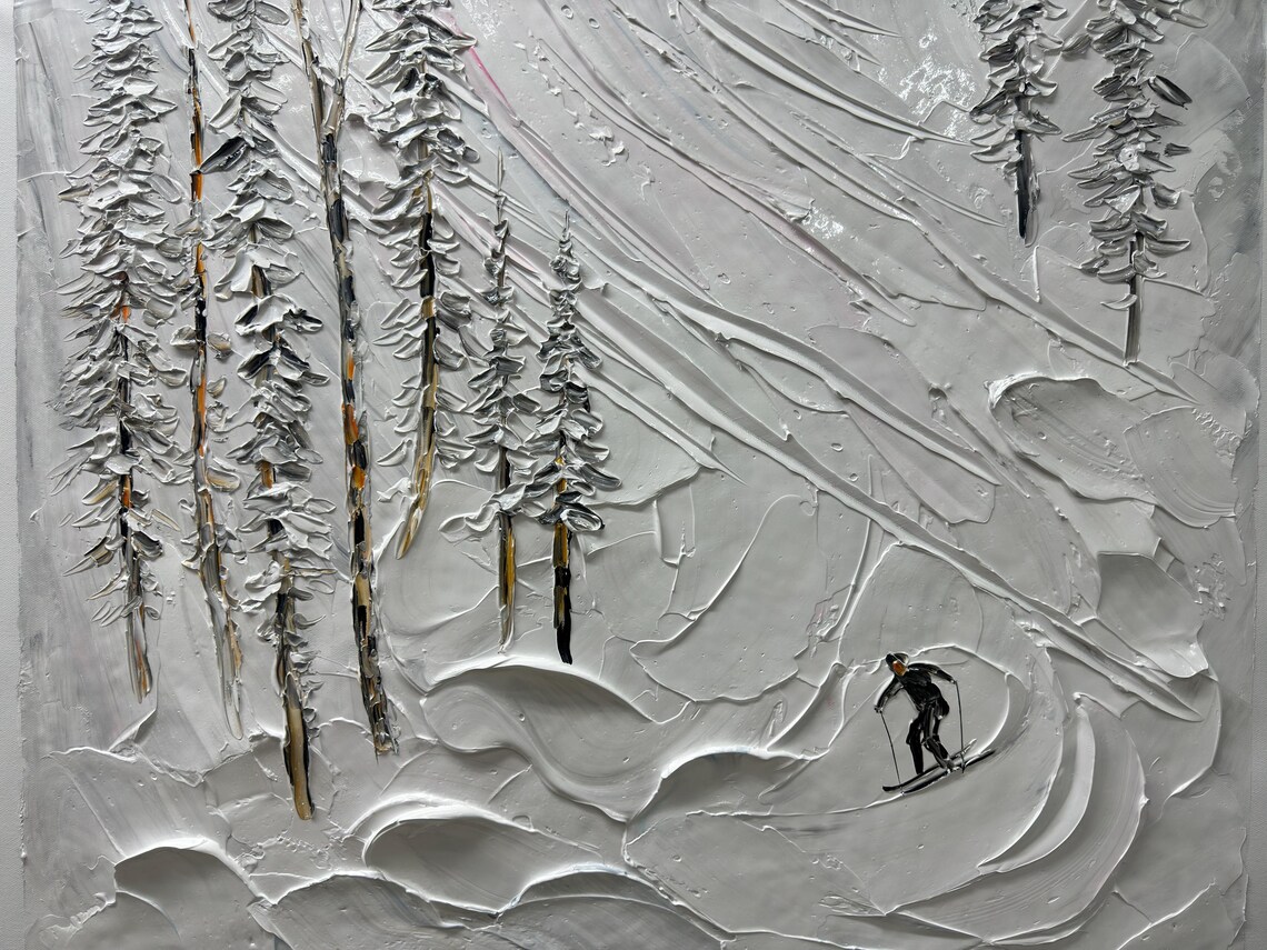 3D Ski Painting, Modern Winter Scenery Art Print - Image 2