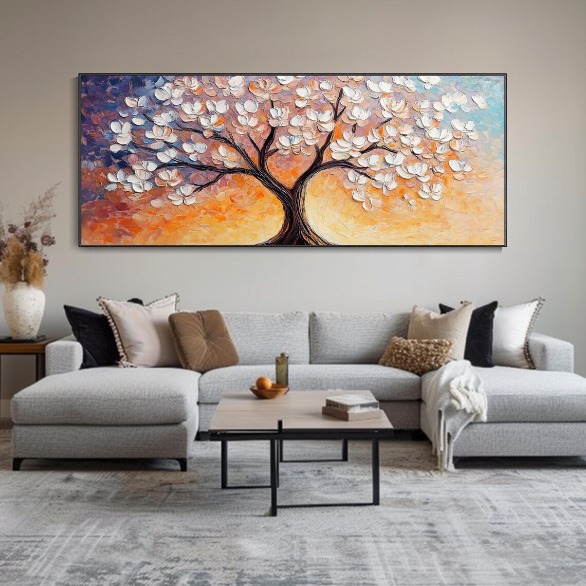 Original Colorful Tower Tree 3d Texture Wall Art Boho Style Decor Bright Tones Large Modern Mural Hotel Living Room Decor Custom Home - Image 4