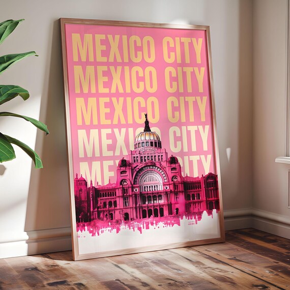 Mexico City Pink Travel Palacio de Bellas Artes Iconic Art Print