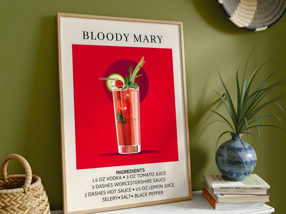 Vintage Bloody Mary Poster, Home Bar Decor