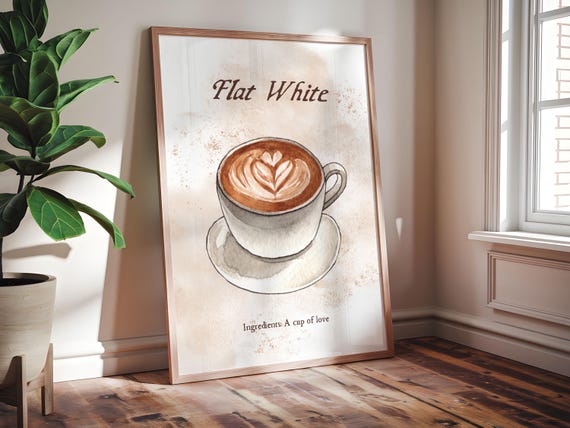 Flat White Coffee Lover Framed Art Print Oak Or Ash Frame