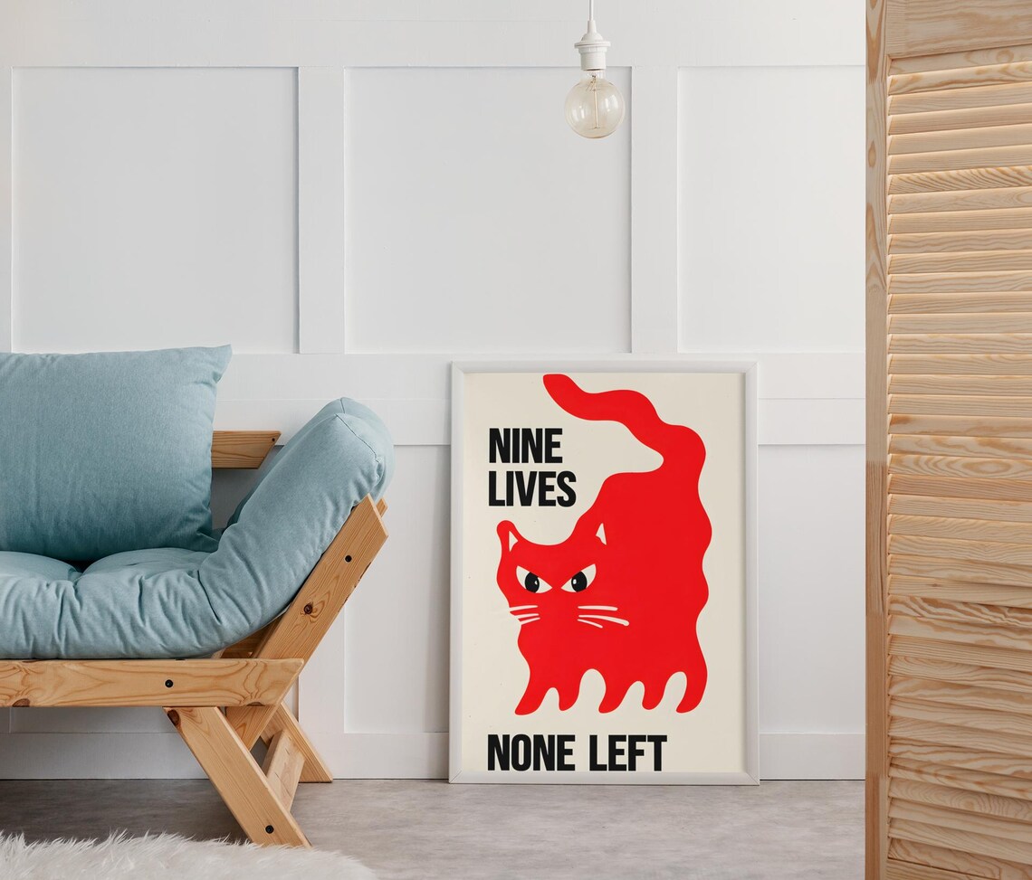 Nine Lives None Left Cat Poster, Minimalist Decor - Image 6